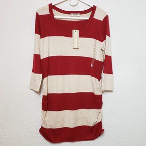NWT Pink Rose Womens Striped Red Beige Pullover Sweater Size XL Scoop Neckline